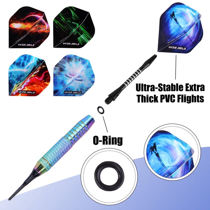 WIN.MAX Darts Plastic Tip - Soft Tip Darts Set - 12 Pcs 18 Gram with 100 Extra Dart Tips 12 Flights Flight Protectors and Wrench for Electronic Dart Board - Image 3