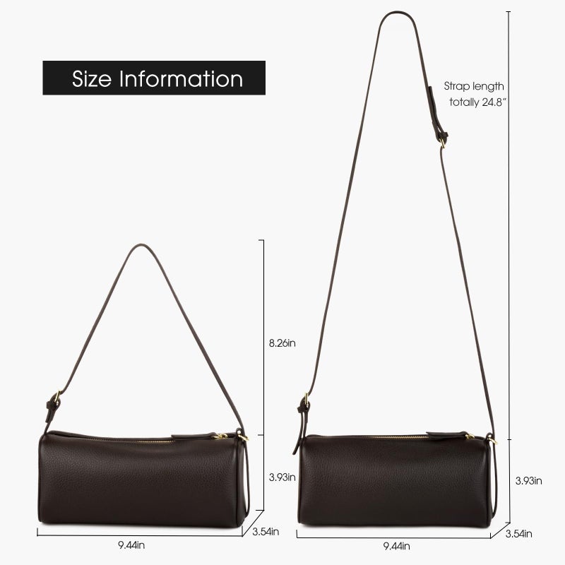 DONNAIN Premium Full Grained Leather Crossbody Purses for Women, Barrel Bag and Hobo Bags for Women with Adjustable Strap (Coffee, Small) - Image 2