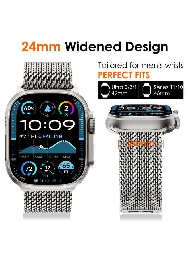 WINGLE Milanese Loop for Apple Watch Band Ultra 2 Band Ultra 49mm 46mm 45mm 44mm Men Women,Parachute-Style Buckle Stainless Steel Mesh Metal Bands for iWatch Series 10 9 8 7 6 5 4 3 SE Titanium - Image 5