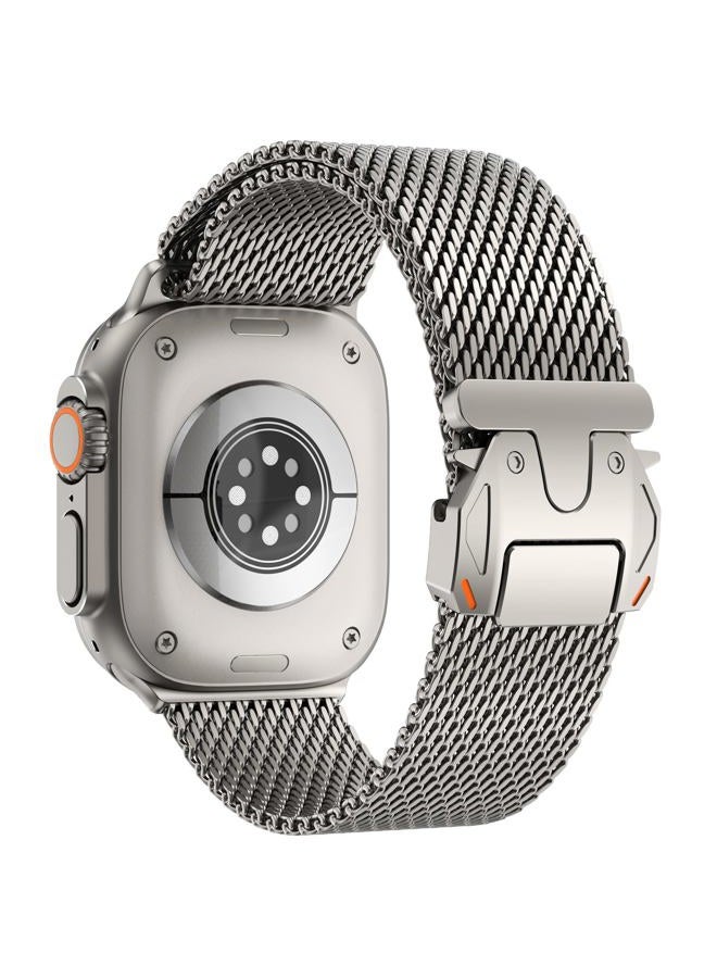 WINGLE Milanese Loop for Apple Watch Band Ultra 2 Band Ultra 49mm 46mm 45mm 44mm Men Women,Parachute-Style Buckle Stainless Steel Mesh Metal Bands for iWatch Series 10 9 8 7 6 5 4 3 SE Titanium - Image 1