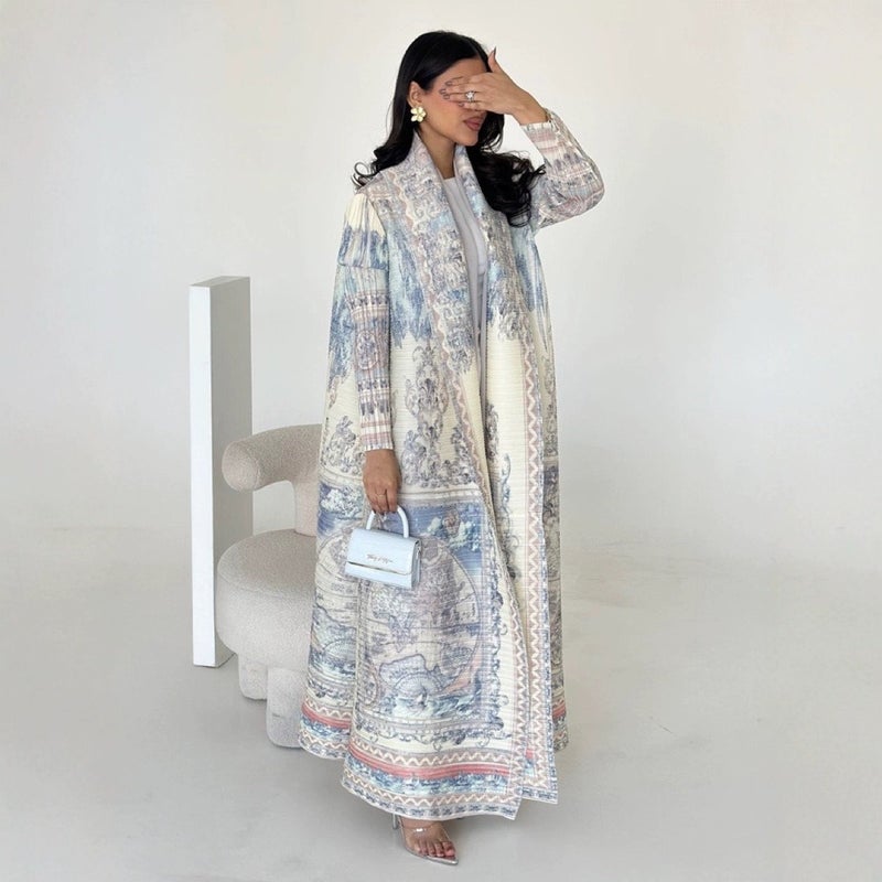 Zi Ran Zhe Zhou معطف زيران مطبوع ومطوي للنساء - معطف طويل بتصميم رياضي - Image 2