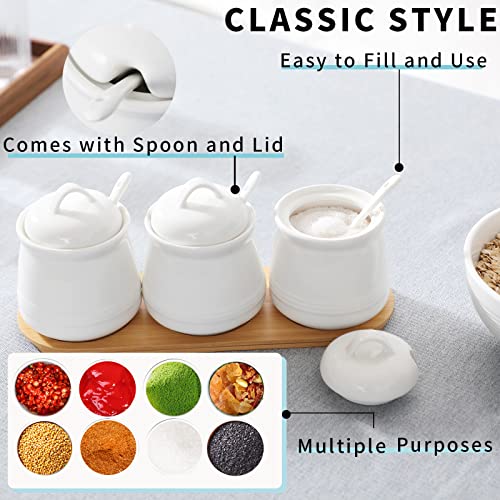 HAOTOP Porcelain Condiment Jar 3 Pack Set with Tray, 12 Ounces White - Image 5