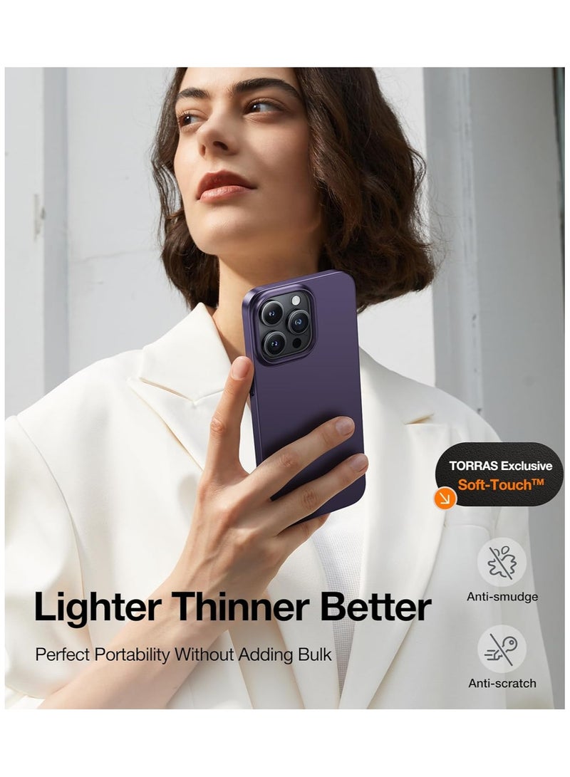 TORRAS Slim-Fit Designed for iPhone 15 Pro Case, Ultra Thin 15 Pro Phone Case, Velvety Feel, Lightweight Anti-Scratch Matte Hard iPhone 15 Pro Case 6.1-Inch - Dark Purple - Image 4