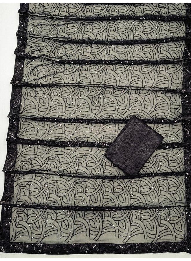 Satrani Women's Georgette Dyed & Embroidery Sequnece Saree with Unstitched Blouse Piece (3254S141N_Black) - Image 5