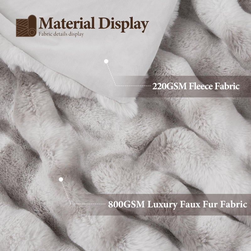 Touchat Luxury 1000GSM Faux Rabbit Fur Throw Blanket, Super Heavy Warm Cozy Grey Blankets for Couch Bed Sofa, Ruched Plush Fuzzy Elegant Soft Reversible Mink Blanket for Living Room Bedroom - Image 2