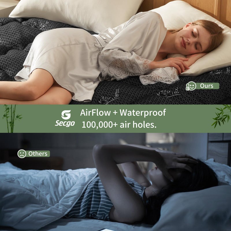 Secgo Premium 100% Waterproof Queen Mattress Topper, Breathable Mattress Pad, Rayon from Bambo Bed Protector, Deep Pocket Sheet Cover 8"-21" - Image 5