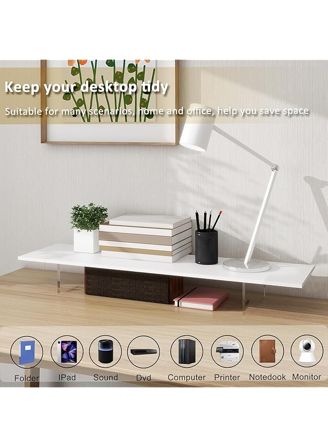 erorex Monitor Stand Riser Wood And Acrylic Computer Monitor Stand Desk Accessories Desktop Organizer Stand For Computer Laptop Printer Pc And Tv Screen Riser White - Image 2