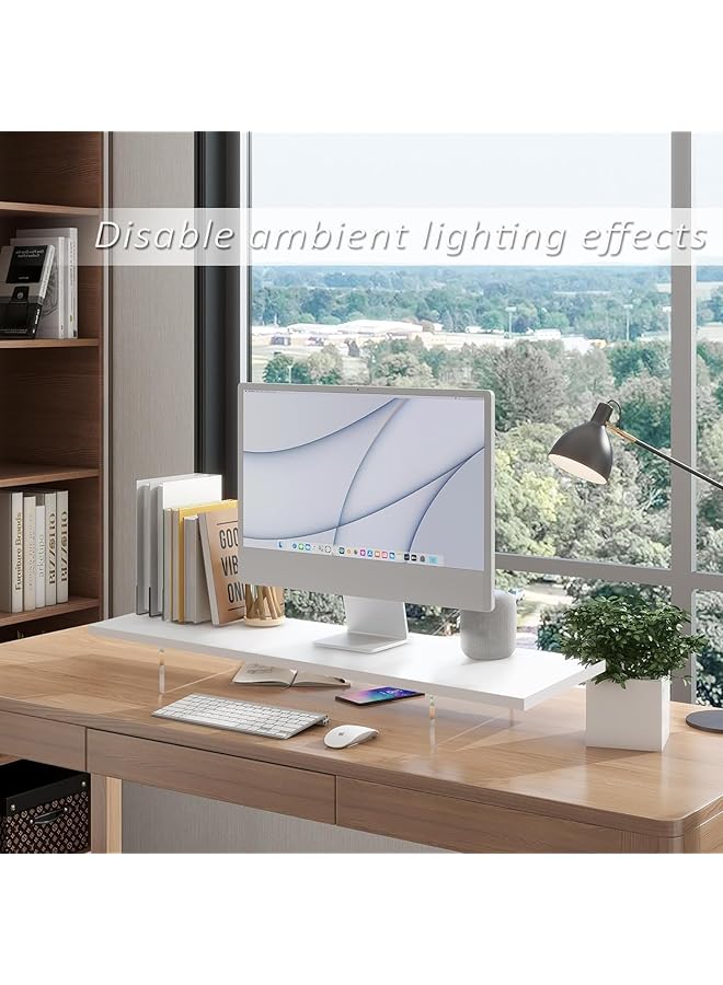 erorex Monitor Stand Riser Wood And Acrylic Computer Monitor Stand Desk Accessories Desktop Organizer Stand For Computer Laptop Printer Pc And Tv Screen Riser White - Image 3