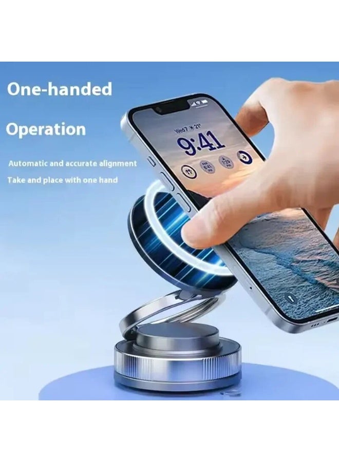 2025 Technology Phone Car Holder - Metal magnetic fixation and vacuum suction with 360° rotation and tri-fold Smart Magnetic Phone Holder - Powerful suction works on all smooth surfaces (car/gym/mirror/desk)  - Image 1