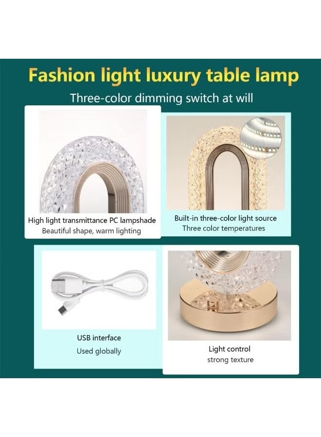 Kawkab 3-Color Table Lamp, Premium Luxury Diamond Table Lamp, Acrylic Decorative Table Lamp, Bedside Crystal Lighting for Bedrooms, Luxury Crystal LED Table Lamp with Acrylic Shade, Suitable for Bedrooms/Guest Rooms/Dorms/Hallways/Parties/Dinner Settings, Gold - Image 4