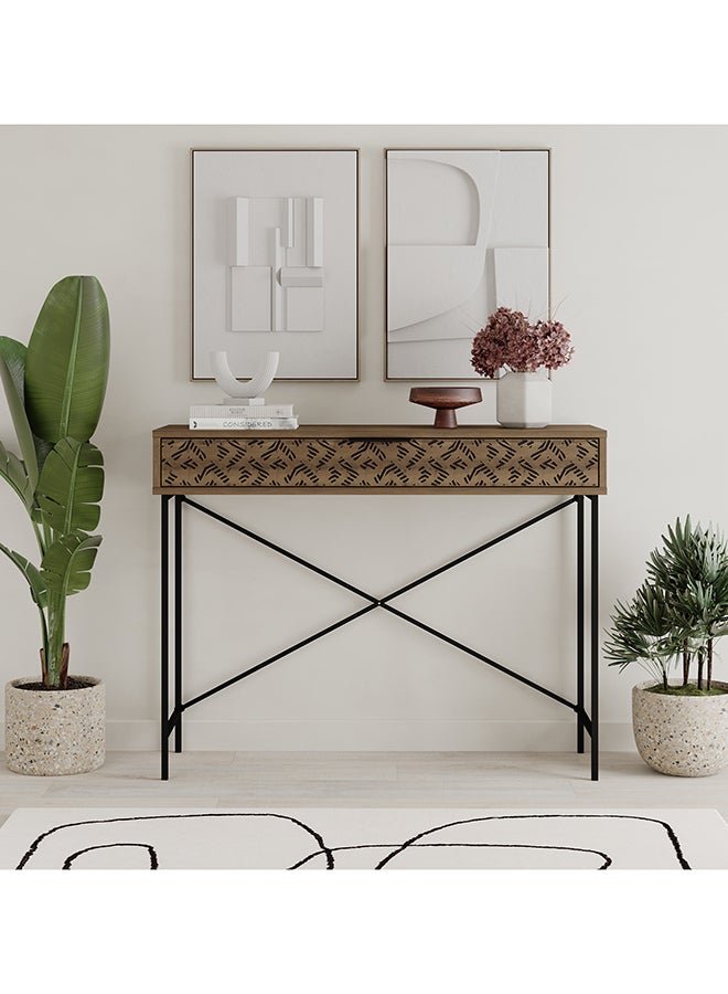 Mourah Home Heaton Console  Modern Sideboard With 1 Drawer And Metal Legs. Stylish Storage For Living Room Office Lounge And Hallway. Elegant Design  35.5X85.5X110 Cm  Brown - Image 1
