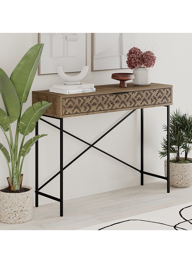 Mourah Home Heaton Console  Modern Sideboard With 1 Drawer And Metal Legs. Stylish Storage For Living Room Office Lounge And Hallway. Elegant Design  35.5X85.5X110 Cm  Brown - Image 2