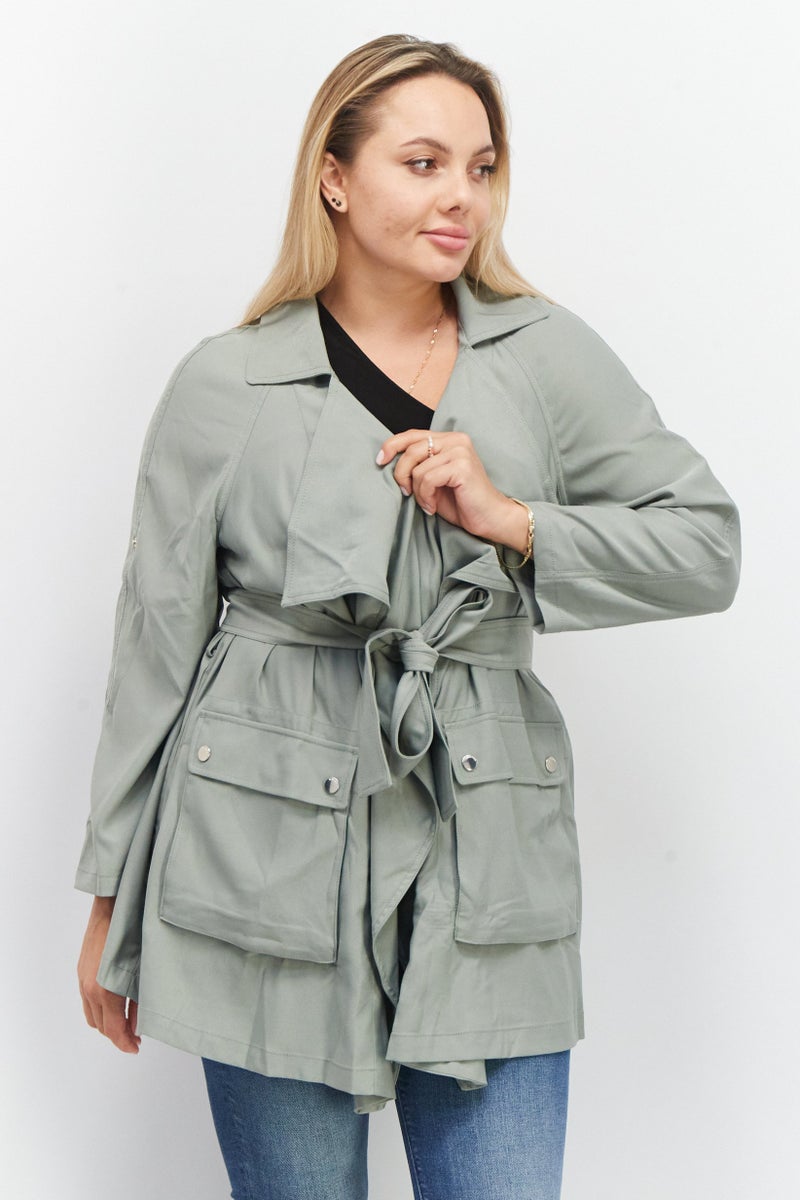 VERO MODA Women Open Front Solid Long Sleeve Jacket, Sage  - Image 1