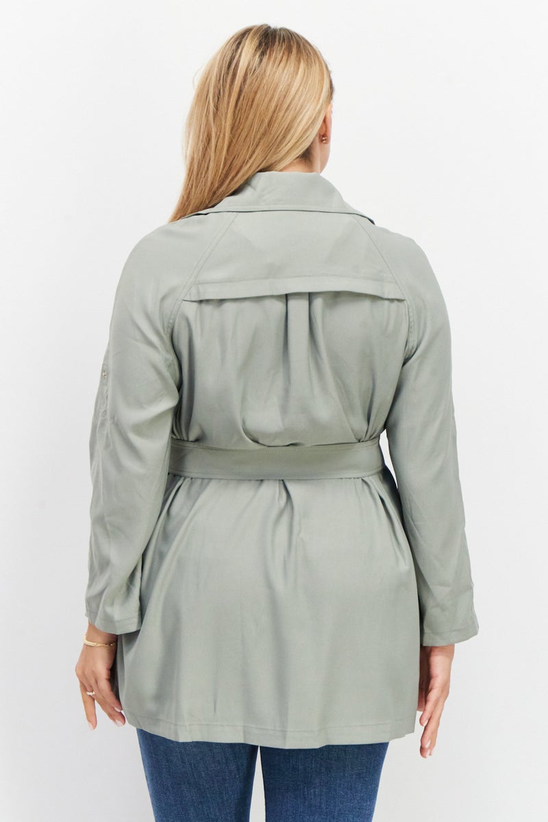 VERO MODA Women Open Front Solid Long Sleeve Jacket, Sage  - Image 3