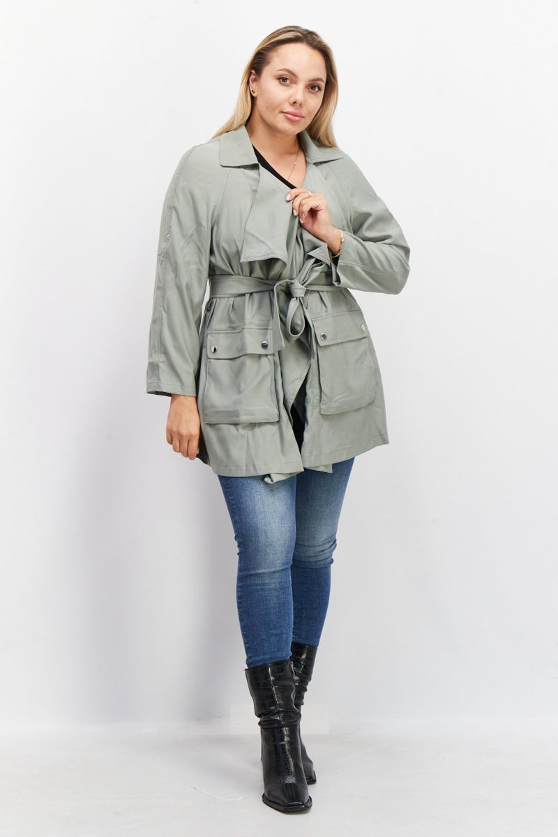 VERO MODA Women Open Front Solid Long Sleeve Jacket, Sage  - Image 4