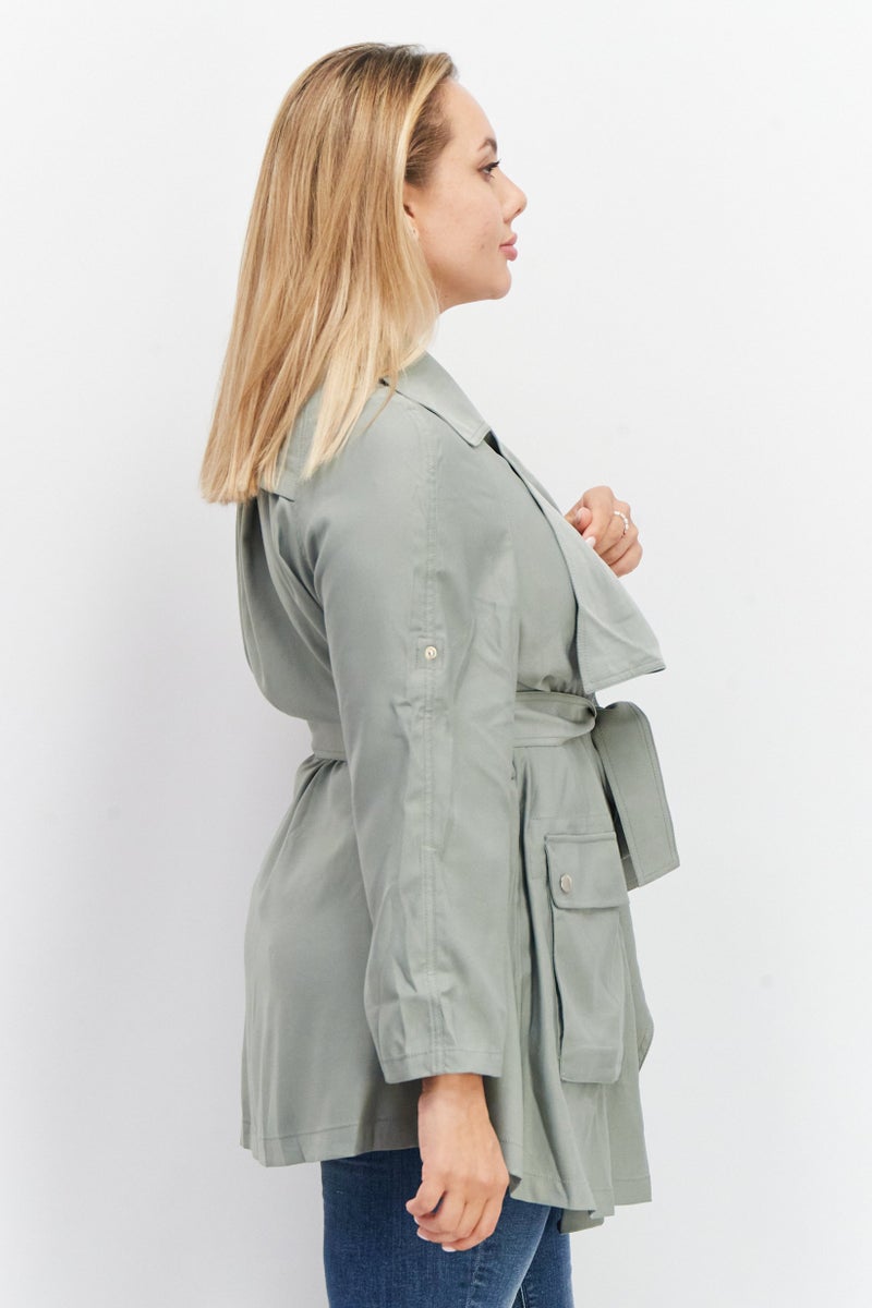 VERO MODA Women Open Front Solid Long Sleeve Jacket, Sage  - Image 2