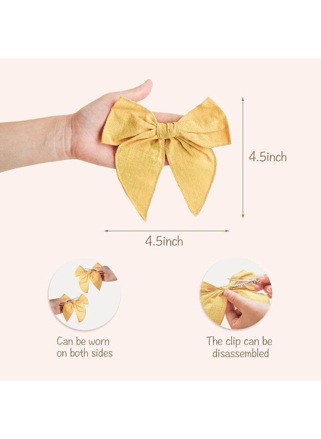 Niceye Fable Girls Hair Bows Cotton Linen Alligator Hair Clips or Little Girls Toddlers Kids Neutral Handmade Hair Accessories - 4.5â€ bow - Image 2