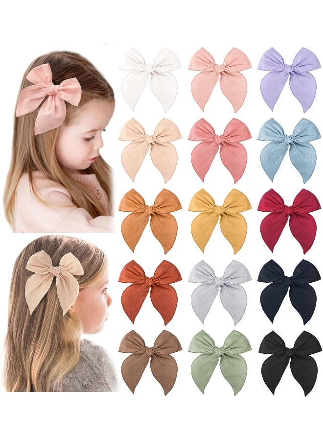 Niceye Fable Girls Hair Bows Cotton Linen Alligator Hair Clips or Little Girls Toddlers Kids Neutral Handmade Hair Accessories - 4.5â€ bow - Image 1