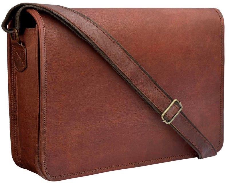 RUSTIC TOWN 14 Leather Messenger Bag for Men Women Full Grain Vintage Crossbody Satchel Fits 13314 Laptop Ideal Briefcase for Work Travel College Adjustable Shoulder Strap - Image 2