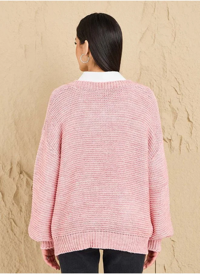 Styli Longline V Neck Chunky Knit Sweater