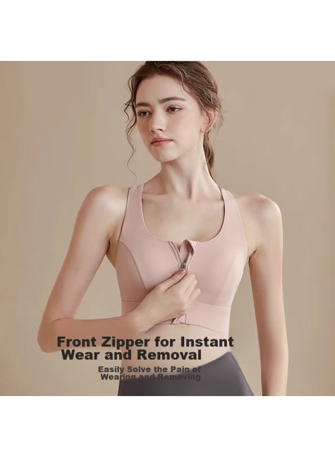 XUEXIMAN Xueximan Front-zip Integrated Sports Bra For Women, Shock-absorbing, Anti-sagging, High-intensity For Running, Fitness, Pilates, Yoga Bra  - Image 2
