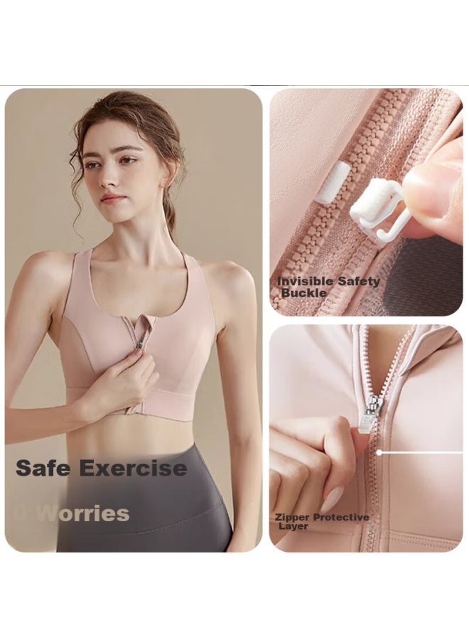 XUEXIMAN Xueximan Front-zip Integrated Sports Bra For Women, Shock-absorbing, Anti-sagging, High-intensity For Running, Fitness, Pilates, Yoga Bra  - Image 1