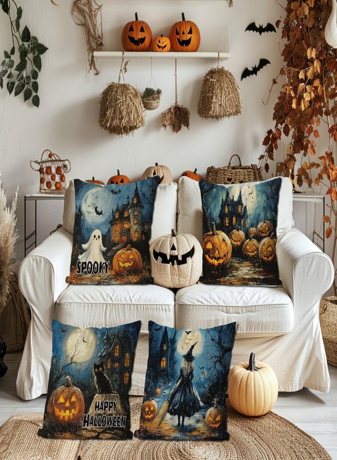 GAGEC Halloween Pillow Covers 18x18 Inch Set of 4 Skeleton Pumpkin Black Cat Throw Pillow Covers Holiday Witches Farmhouse Pillowcase Couch Cushion Case for Home Sofa Living Room Decor - Image 3