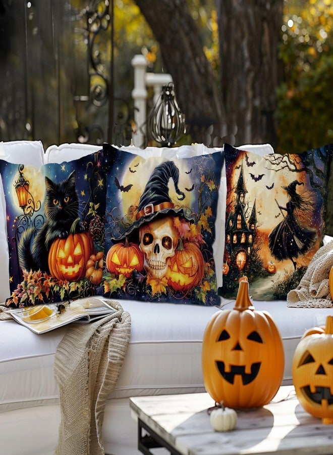 GAGEC Halloween Pillow Covers 18x18 Inch Set of 4 Skeleton Pumpkin Black Cat Throw Pillow Covers Holiday Witches Farmhouse Pillowcase Couch Cushion Case for Home Sofa Living Room Decor - Image 5