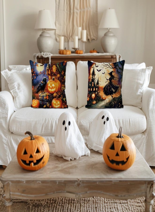 GAGEC Halloween Pillow Covers 18x18 Inch Set of 4 Skeleton Pumpkin Black Cat Throw Pillow Covers Holiday Witches Farmhouse Pillowcase Couch Cushion Case for Home Sofa Living Room Decor - Image 4