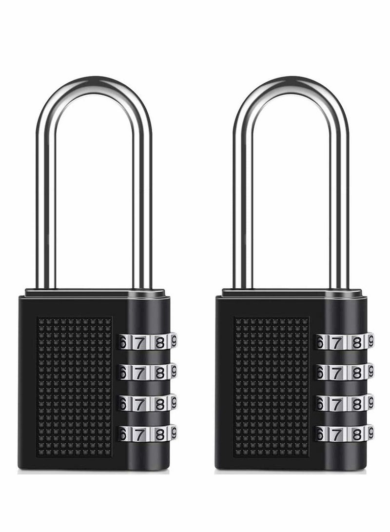 Combination Padlock, Long Shackle 4 Digit Locker Lock Weatherproof Lock Outdoor Combination Lock for School Gym Locker, Door, Fence, Hasp, Shed, Garage, Storage Box(Black) 2 Pack - Image 1