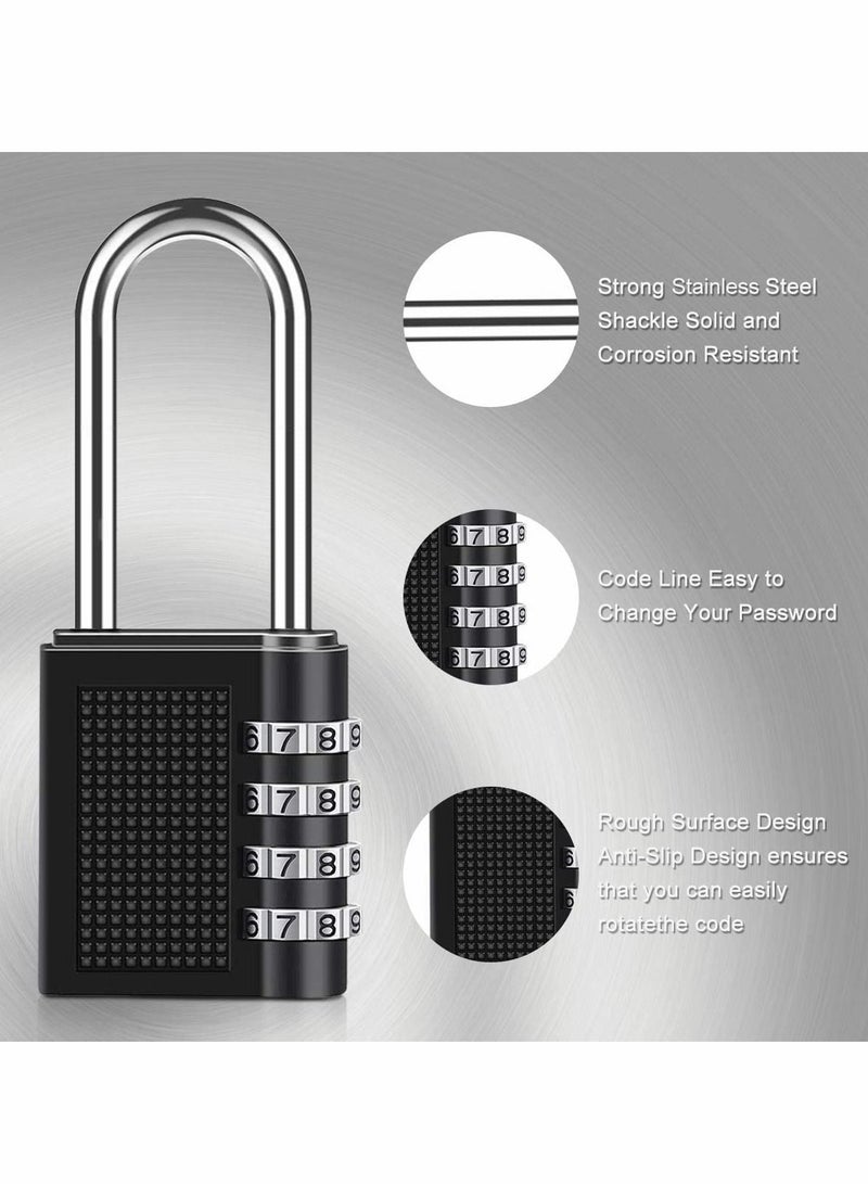 Combination Padlock, Long Shackle 4 Digit Locker Lock Weatherproof Lock Outdoor Combination Lock for School Gym Locker, Door, Fence, Hasp, Shed, Garage, Storage Box(Black) 2 Pack - Image 3