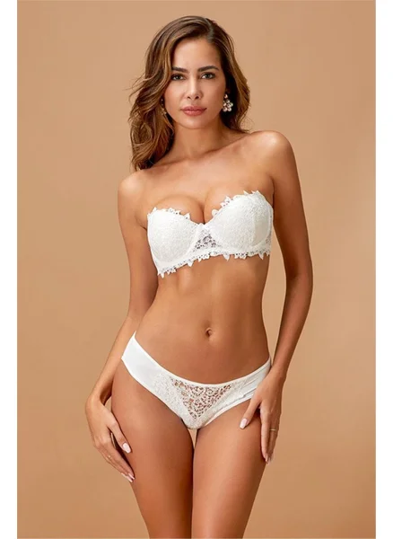 Nurteks 4594 Padded Strapless Bra Panty Set-Ecru
