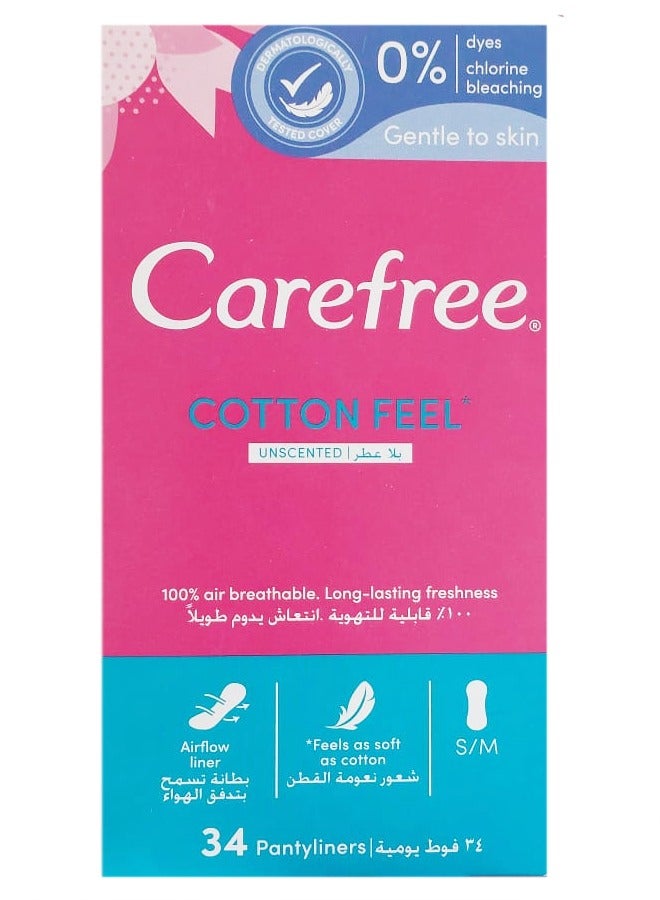 Carefree Panty Liner Cotton Feel Unscented, Small And Medium, 34 Piece - Image 1