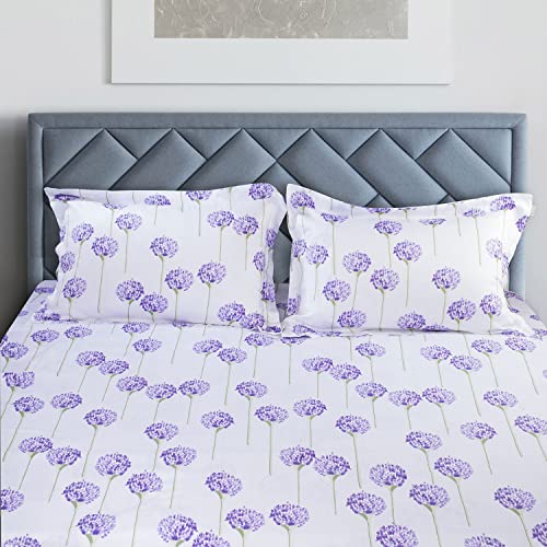 SPREAD SPAIN The White Cotton Print Bedsheet,500 Thread Count Super King Size With Two Pillow Cases(Mauve),500 TC - Image 5