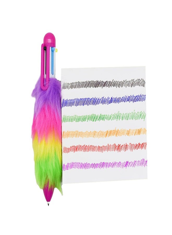 Maydahui 20 Pcs 6-in-1 Multicolor Fluffy Retractable Ballpoint Pens 6 Colors Shuttle Rainbow Plush 0.5 mm Pom Pom Pens for Office School Supplies Carnival Decoration Birthday - Image 5