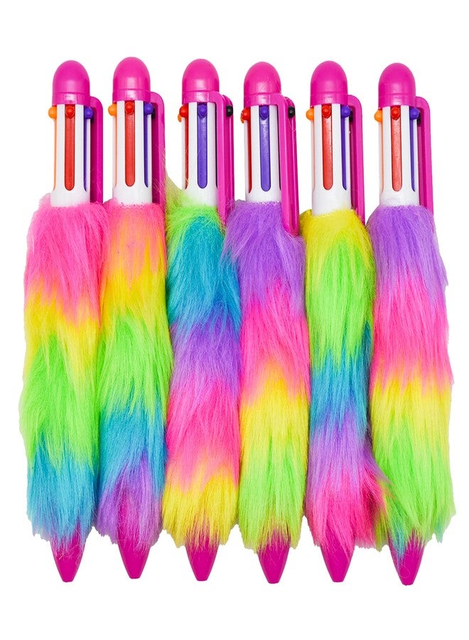 Maydahui 20 Pcs 6-in-1 Multicolor Fluffy Retractable Ballpoint Pens 6 Colors Shuttle Rainbow Plush 0.5 mm Pom Pom Pens for Office School Supplies Carnival Decoration Birthday - Image 1
