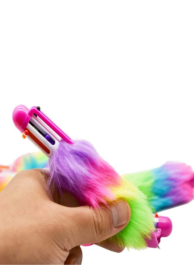 Maydahui 20 Pcs 6-in-1 Multicolor Fluffy Retractable Ballpoint Pens 6 Colors Shuttle Rainbow Plush 0.5 mm Pom Pom Pens for Office School Supplies Carnival Decoration Birthday - Image 3