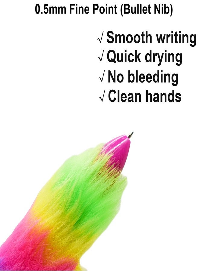 Maydahui 20 Pcs 6-in-1 Multicolor Fluffy Retractable Ballpoint Pens 6 Colors Shuttle Rainbow Plush 0.5 mm Pom Pom Pens for Office School Supplies Carnival Decoration Birthday - Image 4
