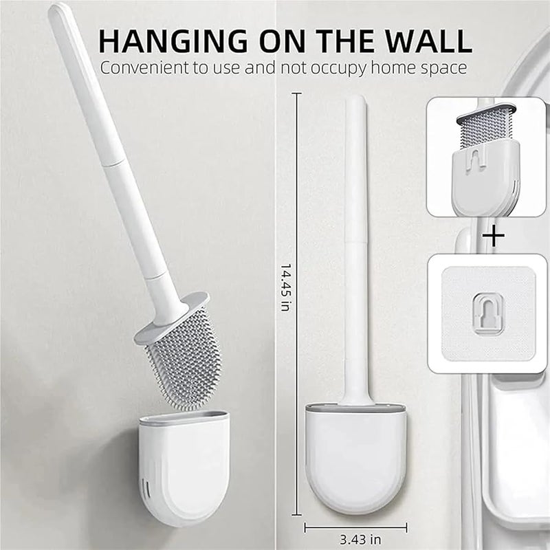 Long Handle Silicone Toilet Brush Wall Mount Quick Dry Soft Bristles Style1 Grey - Image 4