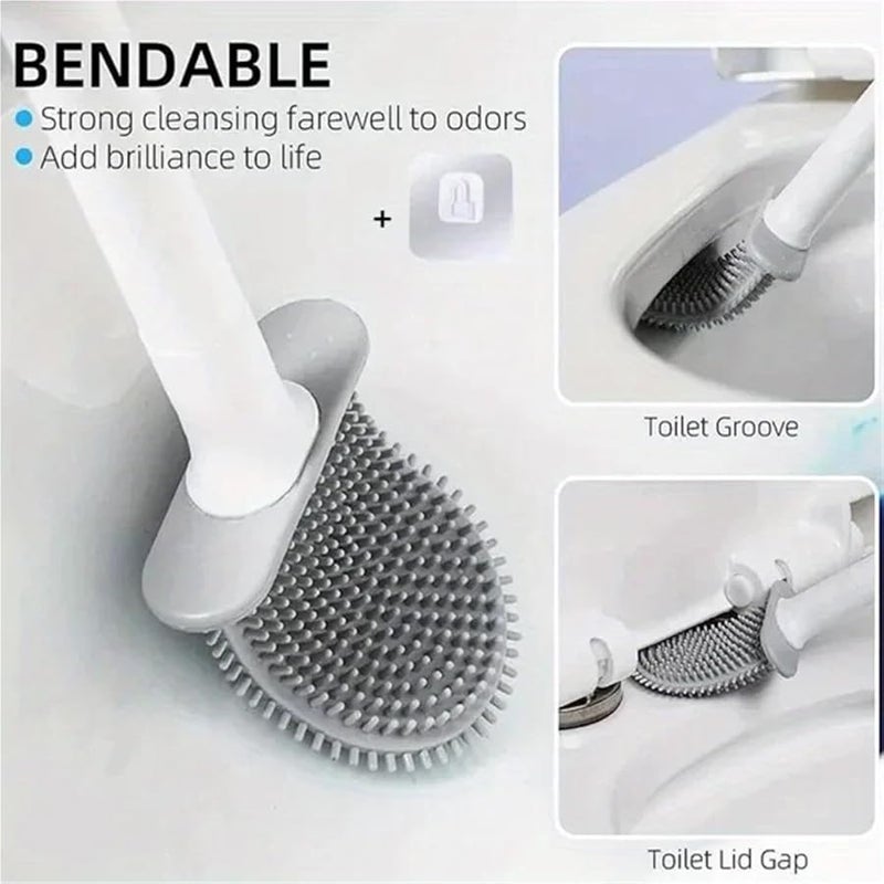 Long Handle Silicone Toilet Brush Wall Mount Quick Dry Soft Bristles Style1 Grey - Image 5