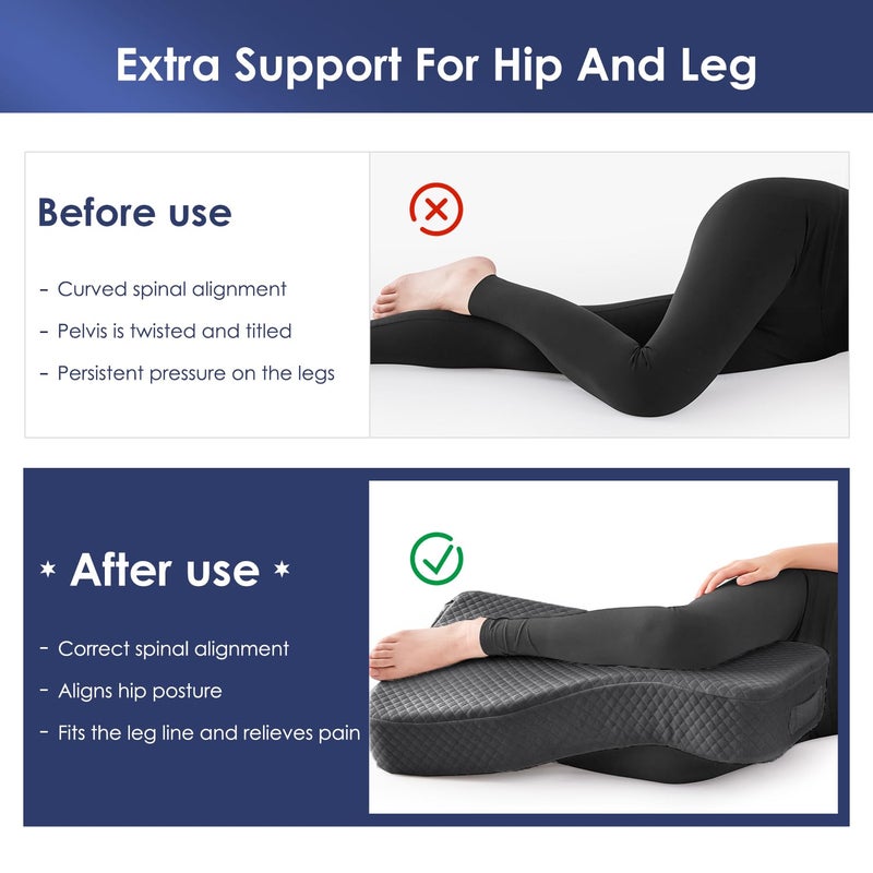 Livemy Leg Pillow for Side Sleepers, Memory Foam Knee Pillow for Side Sleeping, Leg Elevation Pillow for Hip/Back/Sciatica Pain Relief Helps Spine Alignment -15"x25" (Grey, M) - Image 2