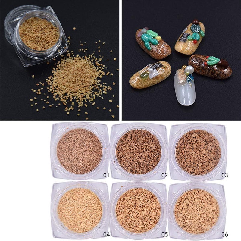 6 علب/طقم مسحوق الفلين الخشبي المختلط بحجم غير منتظم فن الأظافر الزخرفي اللامع طلاء جل UV 3D DIY مانيكير أظافر الخريف