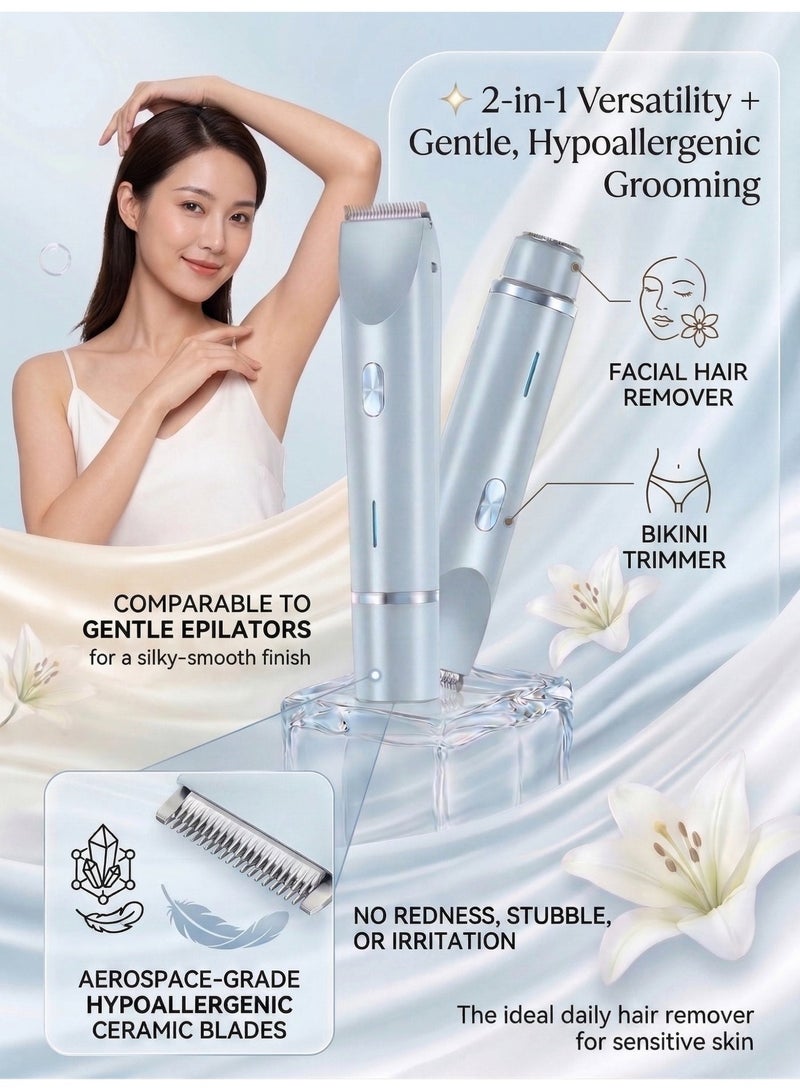 Womens Shaver, Glowshave 2-in-1 Women's Body Shaver,2-in-1 Bikini Trimmer for Women, Shaver for Women, Electric Razors for Women, Women's Electric Razor Shaver, Waterproof Wet Dry Hair Remover for Ladies Pubic, Legs, Face, Underarms (Blue) - Image 2