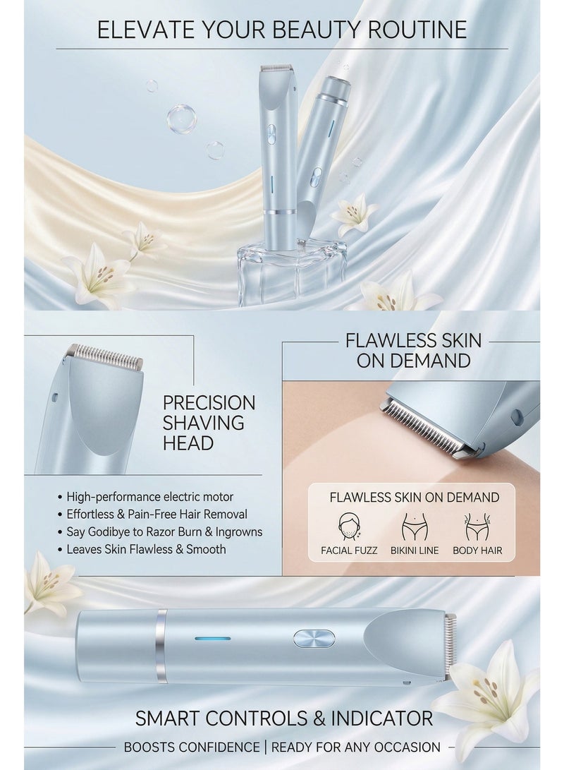 Womens Shaver, Glowshave 2-in-1 Women's Body Shaver,2-in-1 Bikini Trimmer for Women, Shaver for Women, Electric Razors for Women, Women's Electric Razor Shaver, Waterproof Wet Dry Hair Remover for Ladies Pubic, Legs, Face, Underarms (Blue) - Image 3
