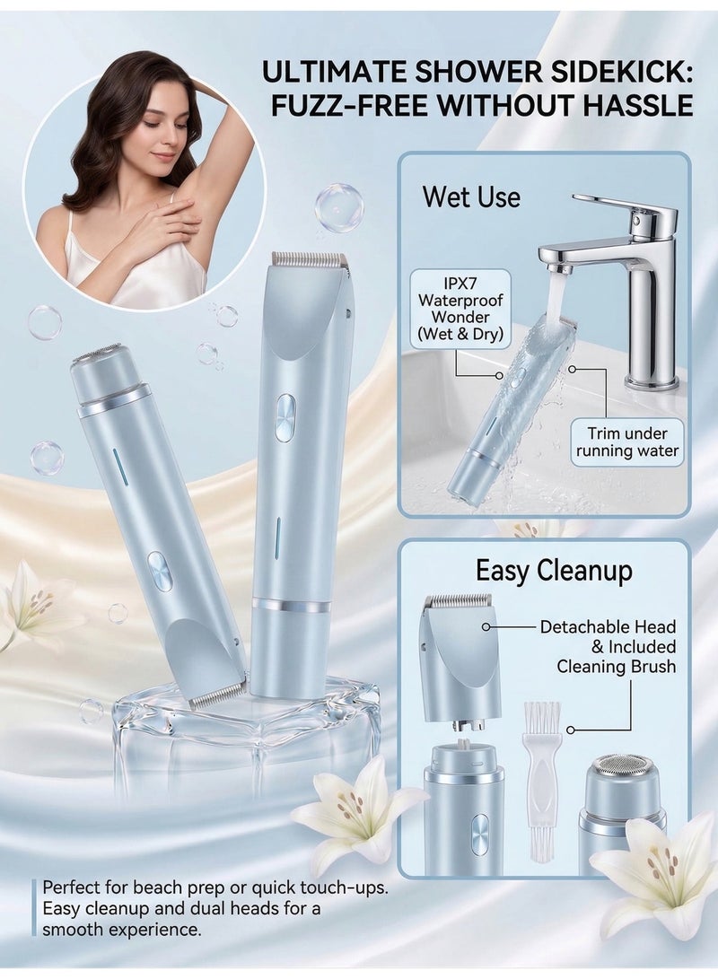 Womens Shaver, Glowshave 2-in-1 Women's Body Shaver,2-in-1 Bikini Trimmer for Women, Shaver for Women, Electric Razors for Women, Women's Electric Razor Shaver, Waterproof Wet Dry Hair Remover for Ladies Pubic, Legs, Face, Underarms (Blue) - Image 4