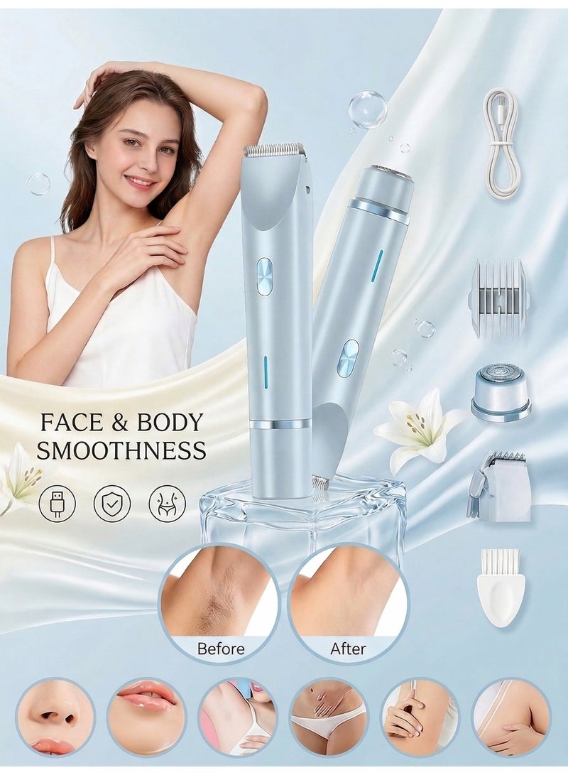 Womens Shaver, Glowshave 2-in-1 Women's Body Shaver,2-in-1 Bikini Trimmer for Women, Shaver for Women, Electric Razors for Women, Women's Electric Razor Shaver, Waterproof Wet Dry Hair Remover for Ladies Pubic, Legs, Face, Underarms (Blue) - Image 1