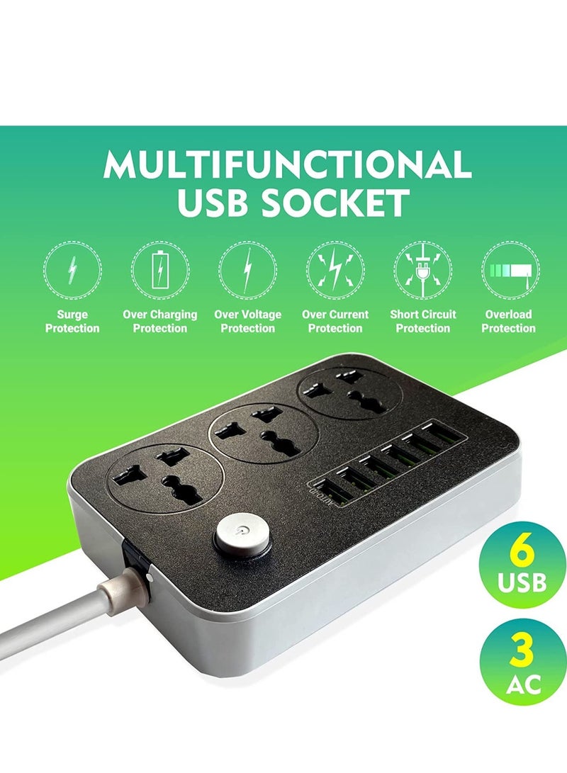ELTRAZONE Power Strips Extension Cord 3 Outlets, Power Socket with 6 USB Ports Universal Charging Socket with 2M Bold Extension Cord  - Image 5