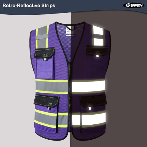 JKSafety Hi Vis Reflective Safety Vests for Men Women High Visibility Vest with Pockets Mesh Fabric Construction Safety Apparel Neon Vest for Work 220PurpleB L - Image 3