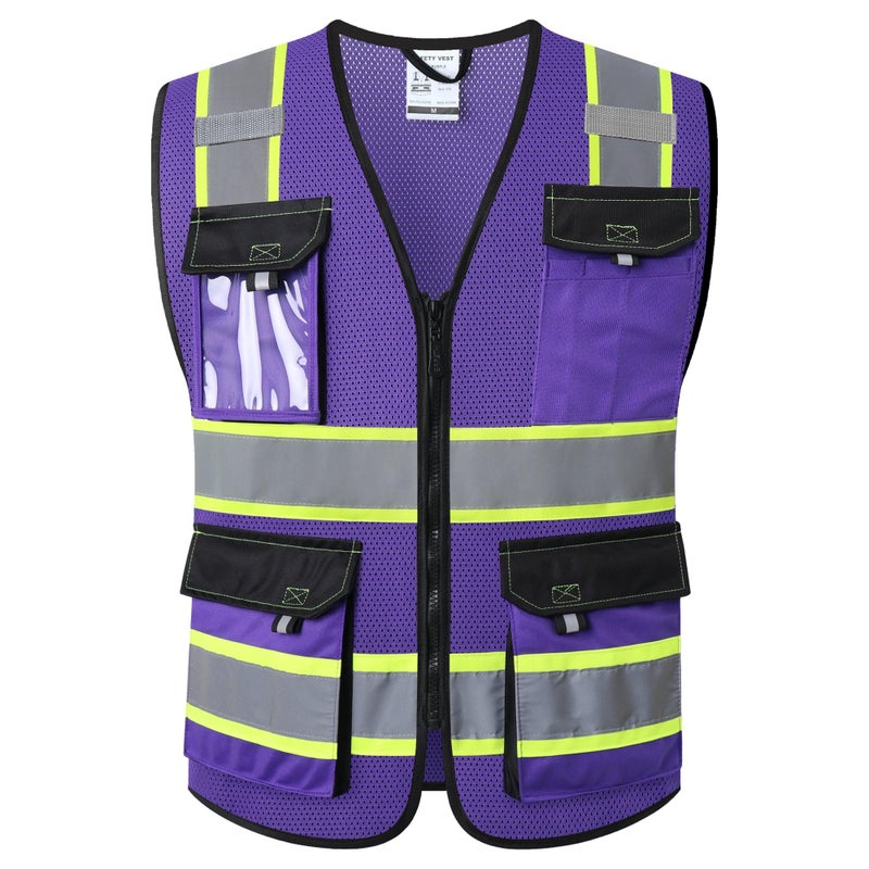 JKSafety Hi Vis Reflective Safety Vests for Men Women High Visibility Vest with Pockets Mesh Fabric Construction Safety Apparel Neon Vest for Work 220PurpleB L - Image 2
