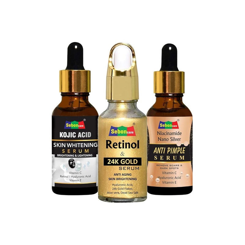SebonCare Vitamin C Serum for Face Whitening Retinol 24K Gold Face Serum and Anti Pimple Serum Combo for Wrinkle Control Acne Control Face Whitening - Image 1